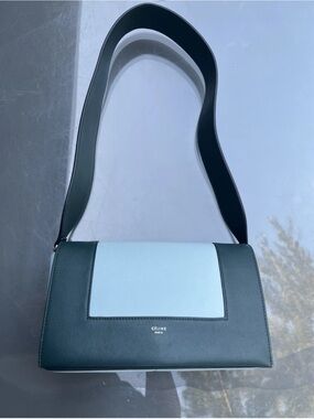 Celine Two-Tone Shoulder Bag in Dark Green & Light Blue